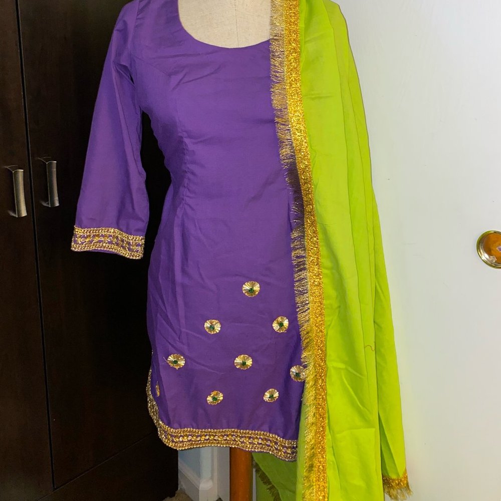 Salwar Suit- Purple + Lime green